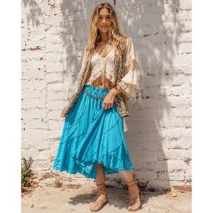 Vintage Studio West Blue Cotton Gauze Midi Skirt Boho Lagenlook Fairycore XL